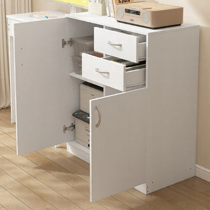 Commode moderne avec tiroirs et étagères – style loft – armoire blanche avec portes – 74 cm