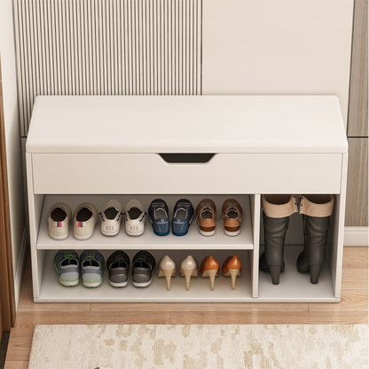 Meuble à chaussures avec assise blanche – Rangement en bois – 80 cm