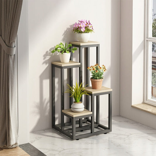 Support à plantes à 4 niveaux en métal – Élégant porte-plantes de style loft.
