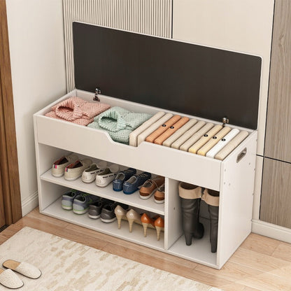 Meuble à chaussures avec assise blanche – Rangement en bois – 80 cm
