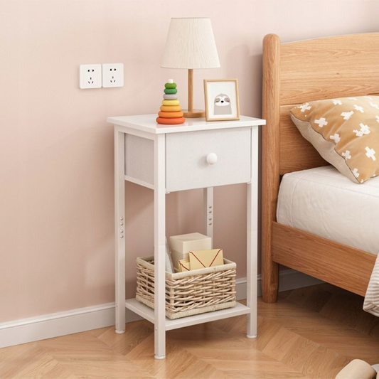 Table de chevet blanche 38x61x28 cm – Style scandinave avec tiroir et étagère, en MDF