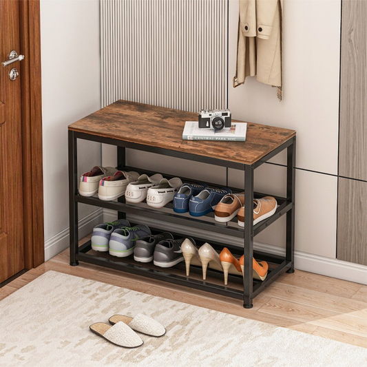 Banc à chaussures 62x50x30 cm – Design rétro en bois de style industriel