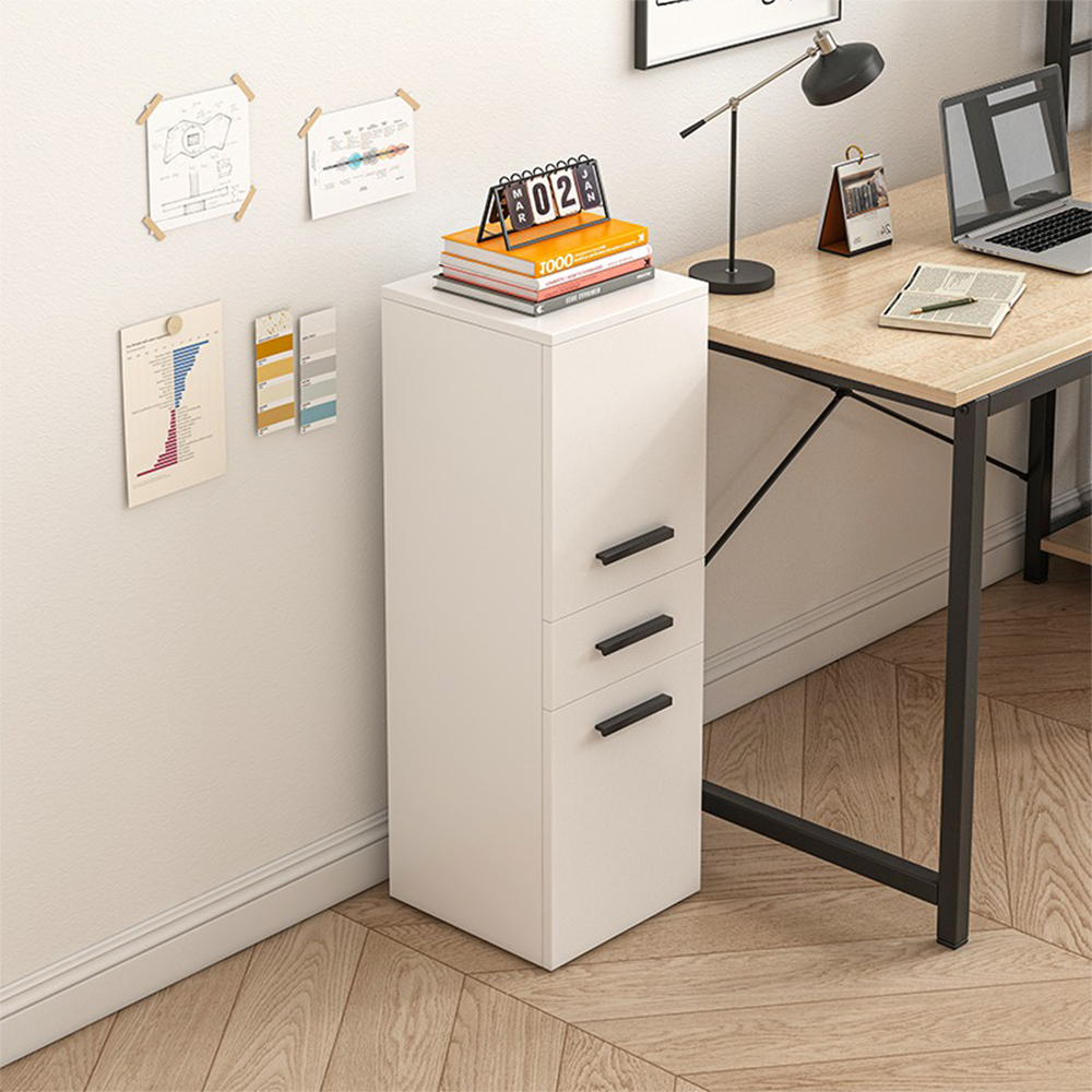 Étagère de bureau blanche style loft avec 2 tablettes et un tiroir – 85x30x30 cm