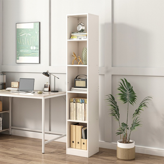 Bibliothèque haute blanche – 182×25×30 cm – Étagère de rangement pour salon ou bureau