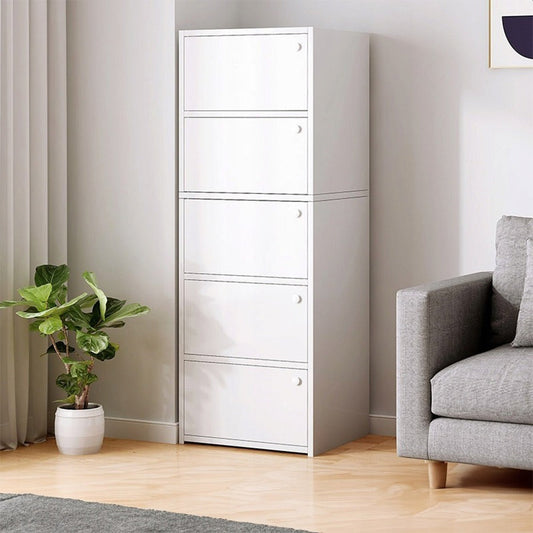 Commode blanche moderne – 127 x 24 x 40 cm, style scandinave, avec 5 compartiments de rangement, idéale pour le stockage et la décoration.