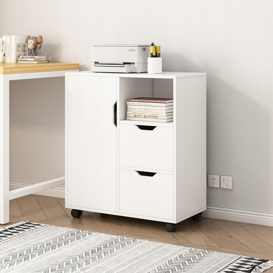 Table d’imprimante blanche – 60 x 70 x 35 cm – multifonctionnelle et moderne avec 3 étagères