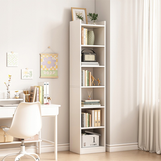 Étagère blanche avec 7 niveaux – 180 x 40 x 30 cm – bibliothèque verticale au style minimaliste