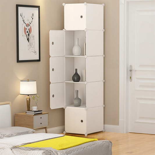 Armoire modulaire blanche avec 5 étagères – 185 x 39 x 37 cm, montage facile, design moderne.