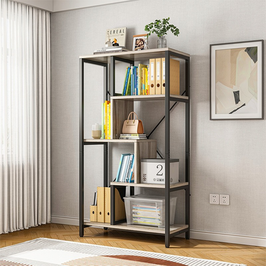 Bibliothèque de style industriel avec 8 étagères – 132 x 74 x 35 cm | Noir & Marron | Design loft moderne