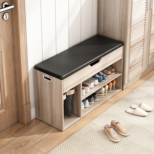 Banc d’entrée avec espace de rangement, chêne clair, 80x30x44 cm – Assise rembourrée, structure en MDF