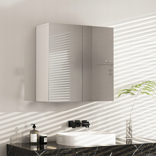 Armoire de salle de bains murale avec miroir – 60x60x22 cm, à 2 portes, blanche, design moderne