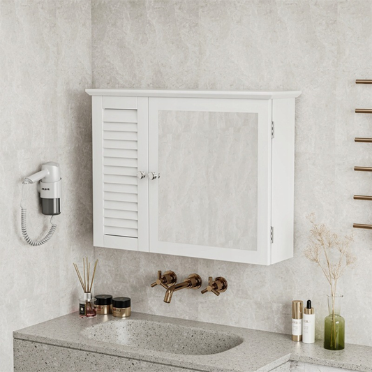Armoire murale de salle de bain avec miroir 65 x 49 x 15 cm – Blanc, avec étagères intérieures