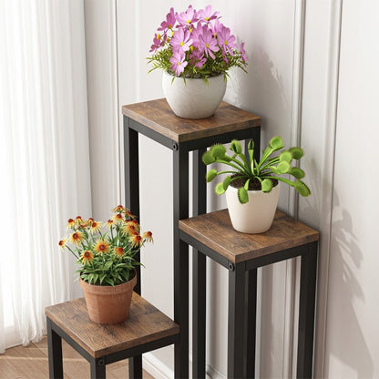 Support à plantes pour pots de fleurs – Étagère métallique rustique à 3 niveaux