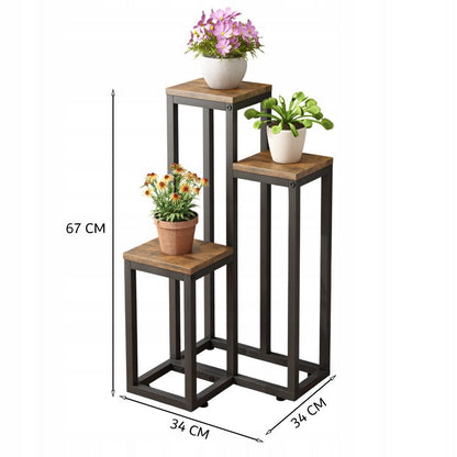 Support à plantes pour pots de fleurs – Étagère métallique rustique à 3 niveaux